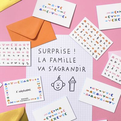 "Surprise the family will grow" - Mini coded message card