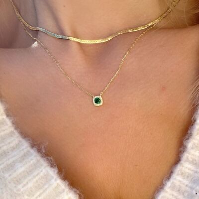 Gold Chain Necklaces, Emerald Necklace, Dainty Necklace, Emerald Pendant, Gift for Her, Made from Gold Plated Sterling SIlver 925.
