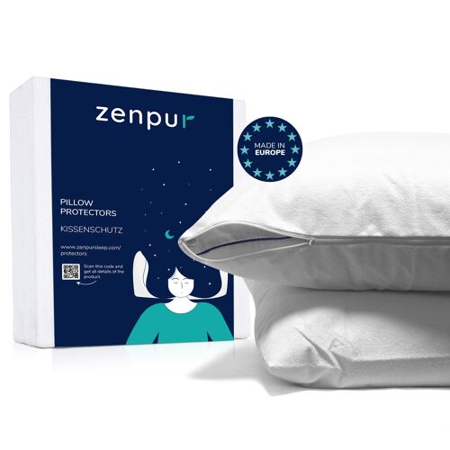 ZenPur Pillow Protectors 2 Pack 100% Waterproof - Zippered Pillow Cases 50x70cm