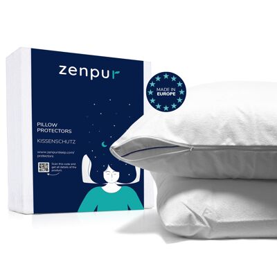 Lot de 2 protège-oreillers ZenPur 100% étanches - Taies d'oreiller à fermeture éclair 50x70cm