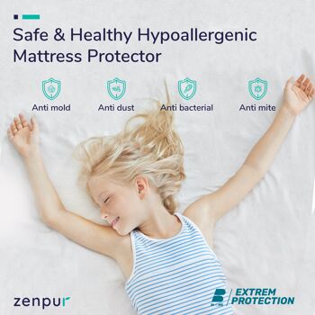 Protège-matelas imperméable ZenPur Lit simple 90x190-200 cm - Housse de matelas simple hypoallergénique, anti-acarien, antibactérienne 6