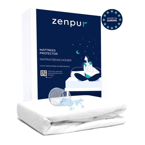 ZenPur Waterproof Mattress Protector Double Bed Fitted 140x190-200 cm - Hypoallergenic, Anti-mite, Antibacterial Mattress Cover Double Bed