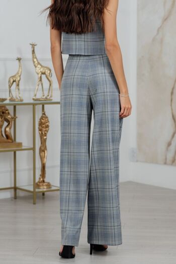 Pantalon palazzo à carreaux gris et bleu 2