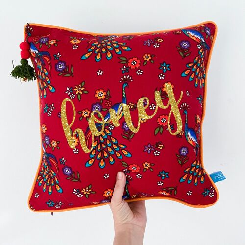 Personalised Floral Christmas Cushion - Red Cushion Cover