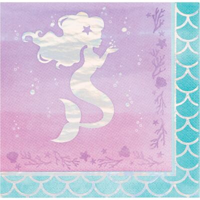 Serviettes de table Mermaid Shine 3 plis feuille irisée estampée