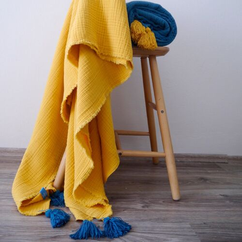 BOHO Muslin Cotton Sofa Throw - Mustard Yellow