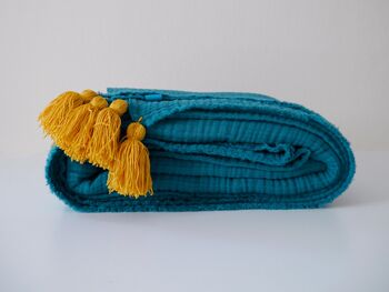 Jeté de canapé en mousseline de coton BOHO - Turquoise 4