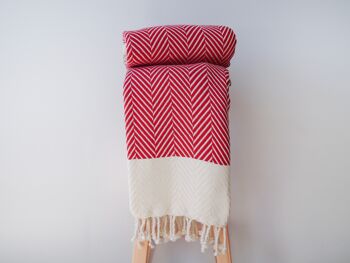 Jeté en coton tissé à la main HERRINGBONE - Rouge 3