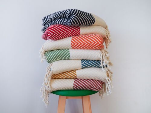 HERRINGBONE  Handwoven Cotton Throw Blanket - Navy