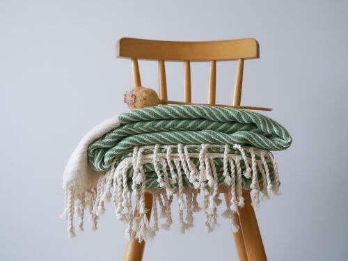 HERRINGBONE  Handwoven Cotton Throw Blanket - Green