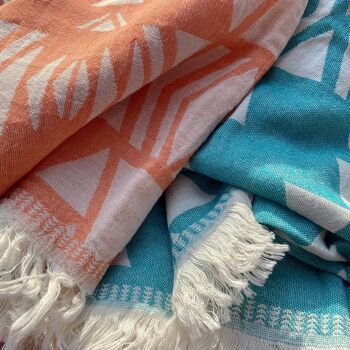 Serviette de Plage & Serviette de Yoga AZTEC - Turquoise & Blanc Cassé 3