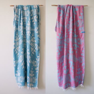 AZTEC Beach Towel & Yoga Towel - Turquoise & Off White