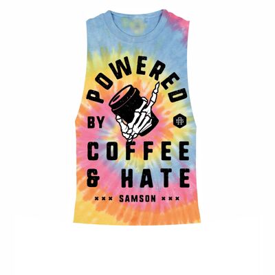 Powered By Coffee and Hate Camiseta de tirantes para mujer con efecto tie dye