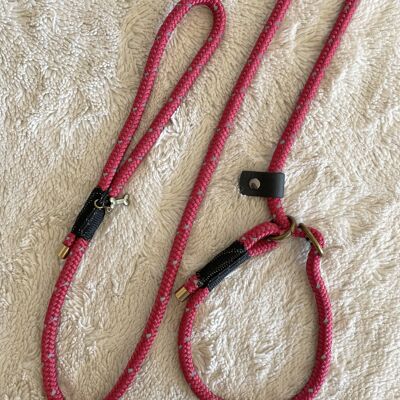 REFLECTIVE LASSO LEASH KISHU - RASPBERRY & BLACK