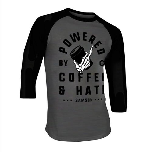 Powered by coffee and hate - v2 - baseball tee