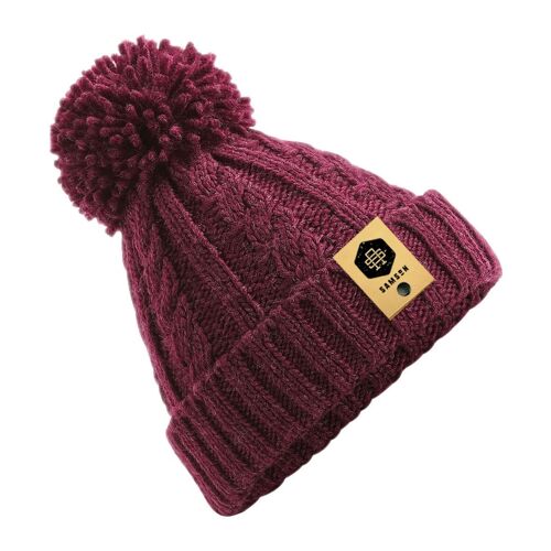 Cable Knit POM POM Beanie - Burgundy