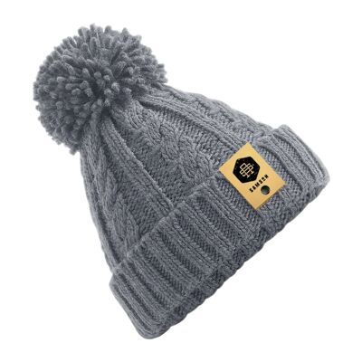 Cable Knit POM POM Beanie - Grey