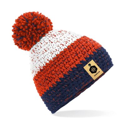 Freestyle POM POM Beanie - White/ Fire Red/ Oxford Navy