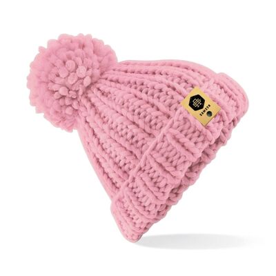 Bonnet Pom Pom en Tricot Lourd - Rose