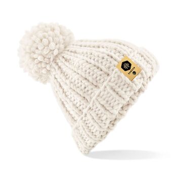 Bonnet Pom Pom en Tricot Lourd - Avoine