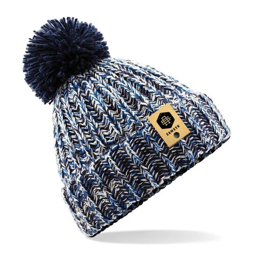 Twist Knit Pom Pom Beanie - Navy