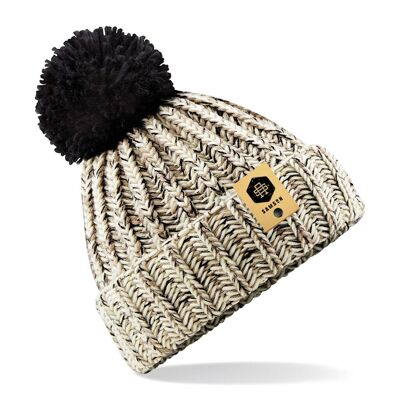 Twist Knit Pom Pom Beanie - Oatmeal