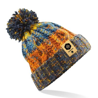 Stripe Pom-Pom Beanie - Retro Blues