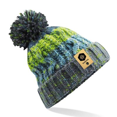 Gorro de rayas con pompones - Gris eléctrico