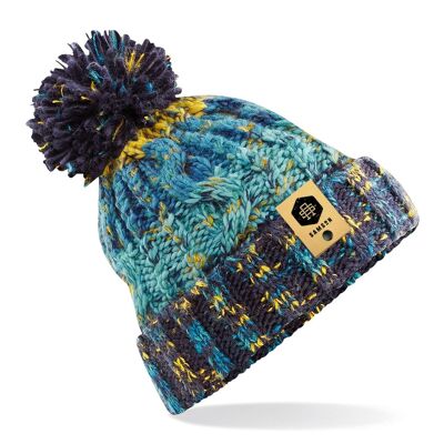 Stripe Pom-Pom Beanie - Marine Splash