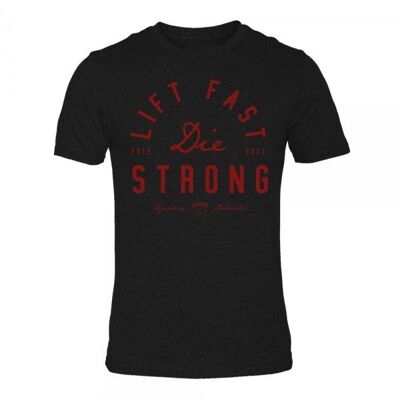 LIFT FAST DIE STRONG - T-SHIRT NOIR DOUBLE MÉLANGE