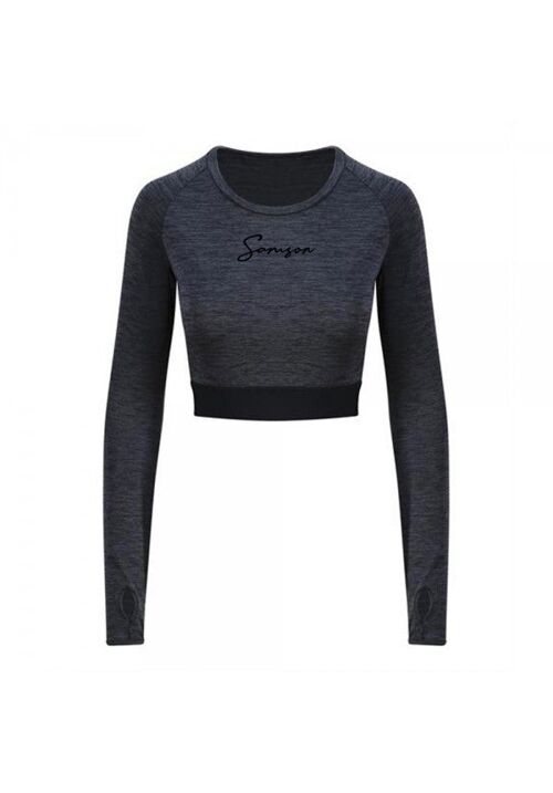 Ladies signature - crop long sleeve charcoal