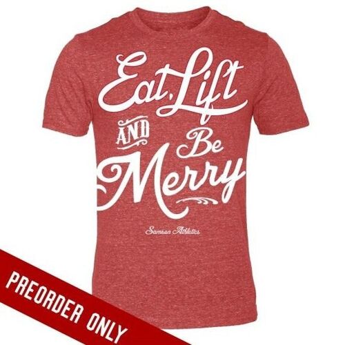 Eat, lift and be merry - red triblend tee