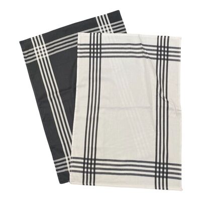 Duo assorted two-tone gray striped tea towels 50 x 70