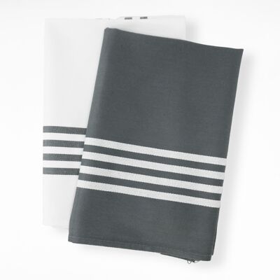 Duo assorted two-tone gray striped tea towels 50 x 70