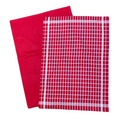 Duo assorted two-tone red checkered tea towels 50 x 70