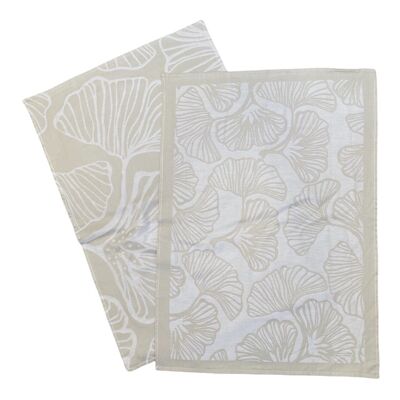 Duo assorted two-tone beige tea towels Ginkos 50 x 70