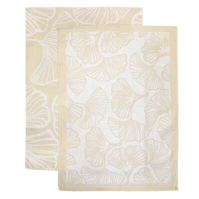 Duo assorted two-tone beige tea towels Ginkos 50 x 70