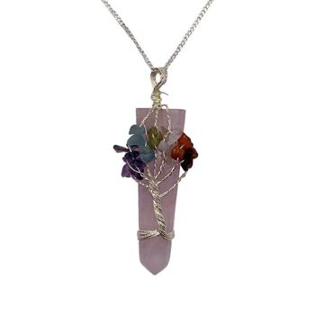 Pendentif Arbre de Vie 7 Chakra, Quartz Rose 2