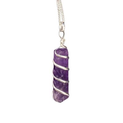 Vie Naturals Wire Wrapped Pencil Pendant, Amethyst, 25-30mm