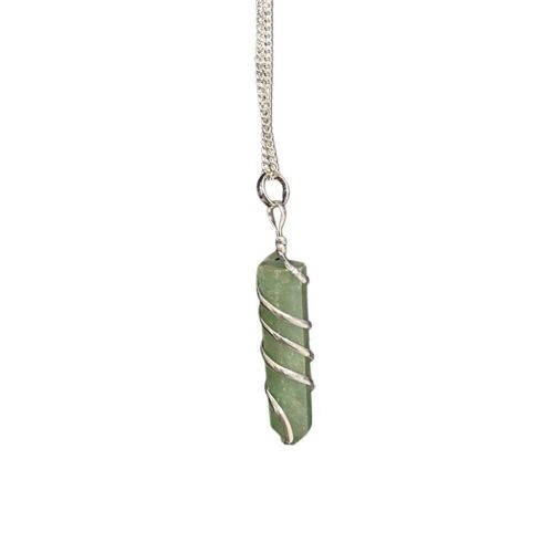 Wire Wrapped Pencil Pendant, Silver Chain, Green Aventurine