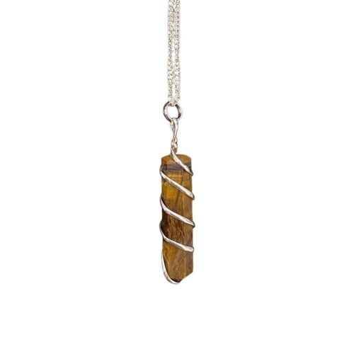 Wire Wrapped Pencil Pendant, Tiger's Eye, 25-30mm
