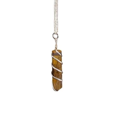 Wire Wrapped Pencil Pendant, Silver Chain, Tiger's Eye