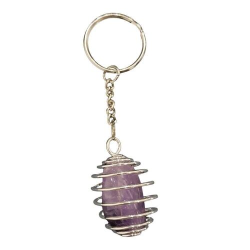 Spiral Cage Tumble Keychain, Amethyst