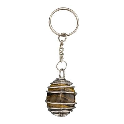 Spiral Cage Tumble Keychain, Tiger's Eye