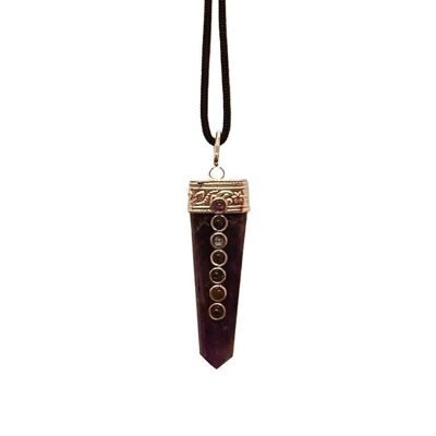 Vie Naturals Pencil Pendant, Amethyst with 7 Chakra, 5x1.5cm