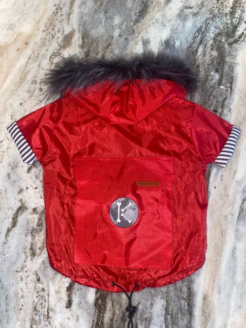 Red Faux Fur Raincoat