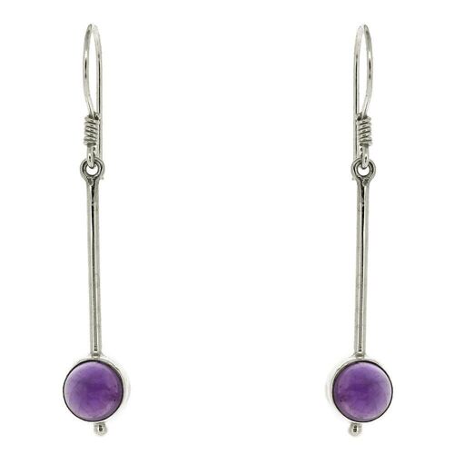 Amethyst Cabochon Long Round Earrings and Presentation Box