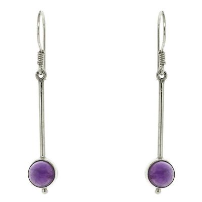 Amethyst Cabochon Long Round Earrings and Presentation Box