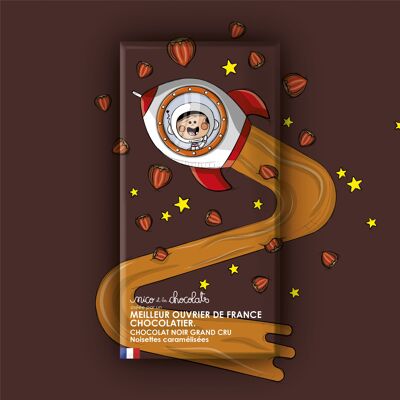 Tablette de l’espace, noisettes caramélisées bio et chocolat noir grand cru bio