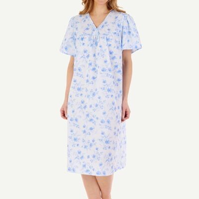 Christie Short Sleeve Polycotton Open Back Nightie Blue